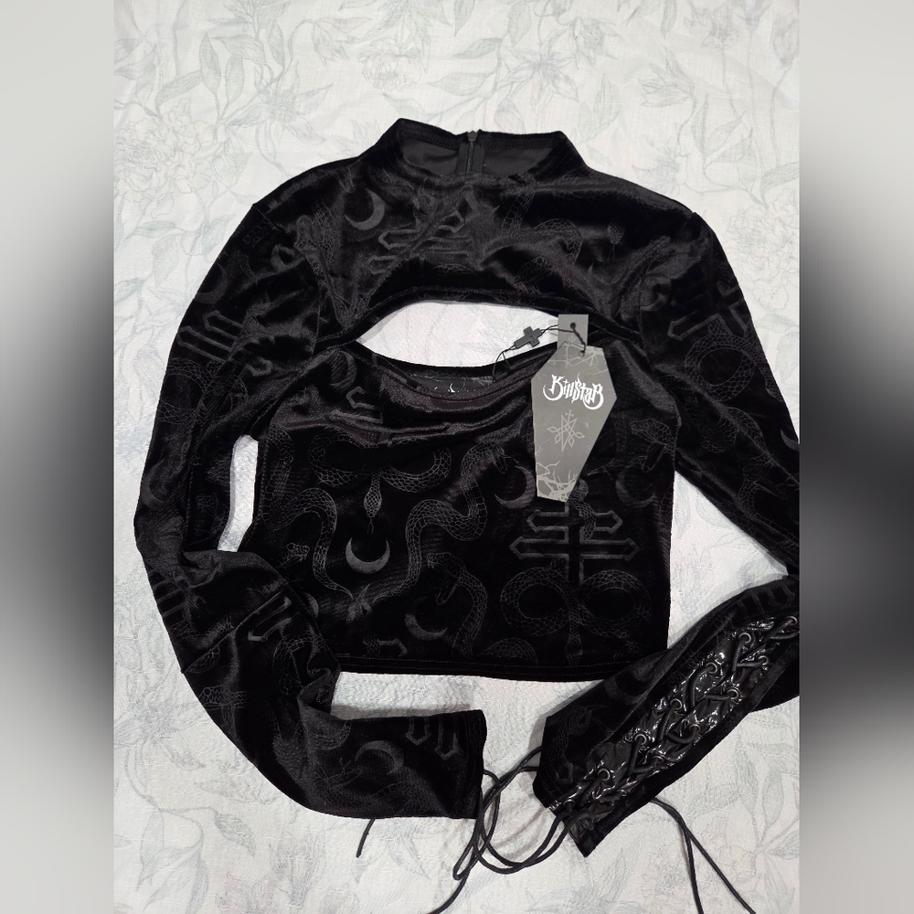 KILLSTAR Long Sleeve Crop Top - Vanquished Gothic Occult Punk Alternative